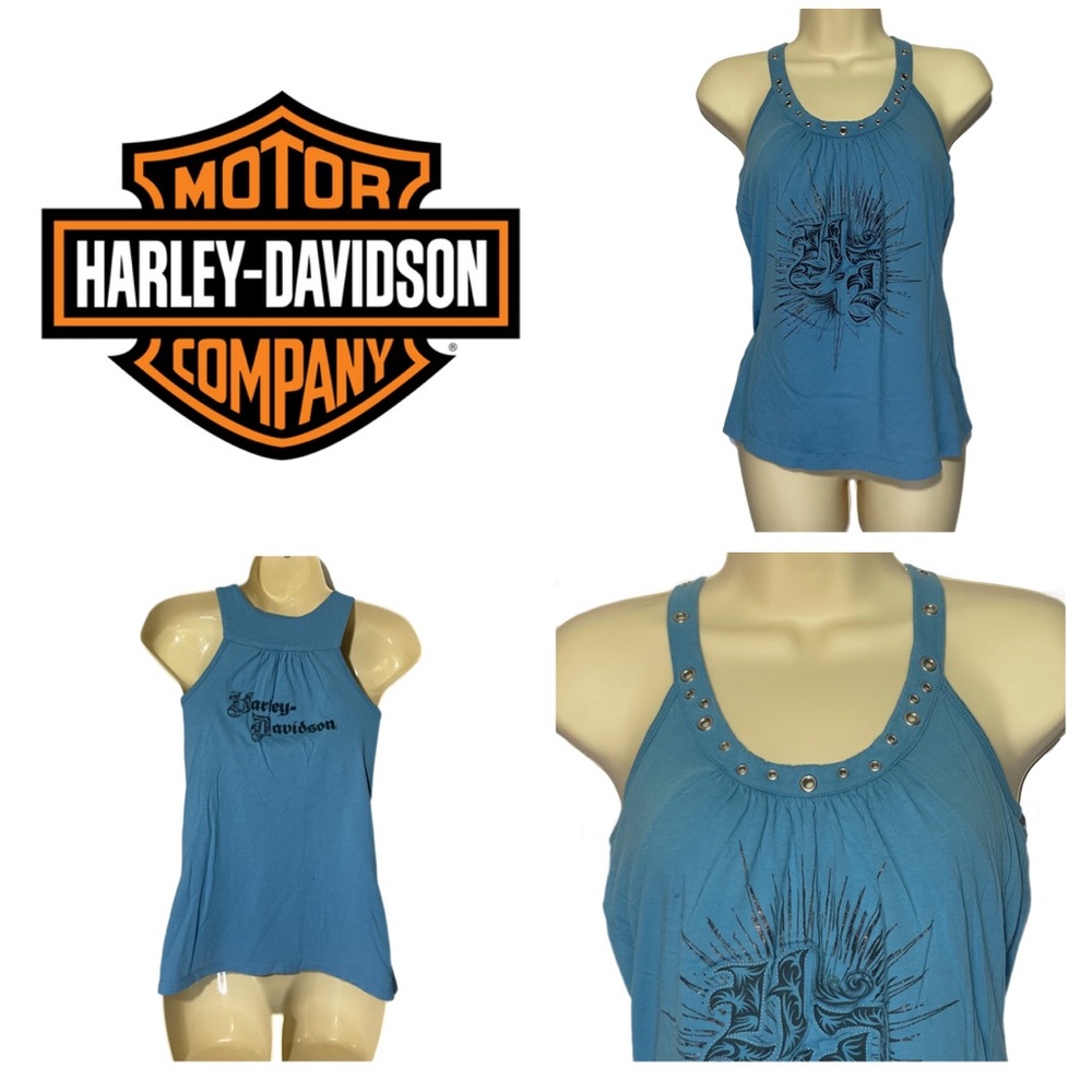 Women's Harley-Davidson Blue Tank Top with Metal Rings Detail, Size S